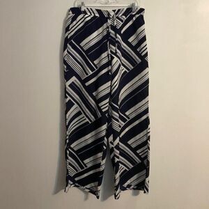 Liz Claiborne Blue/White Palazzo abstract print pants, size L